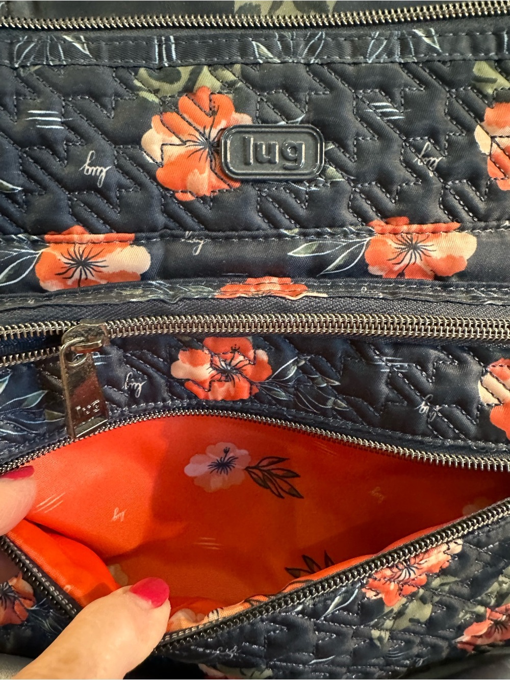 lug Quilted Floral Tote in Black with Orange Flowers - Picture 3 of 9